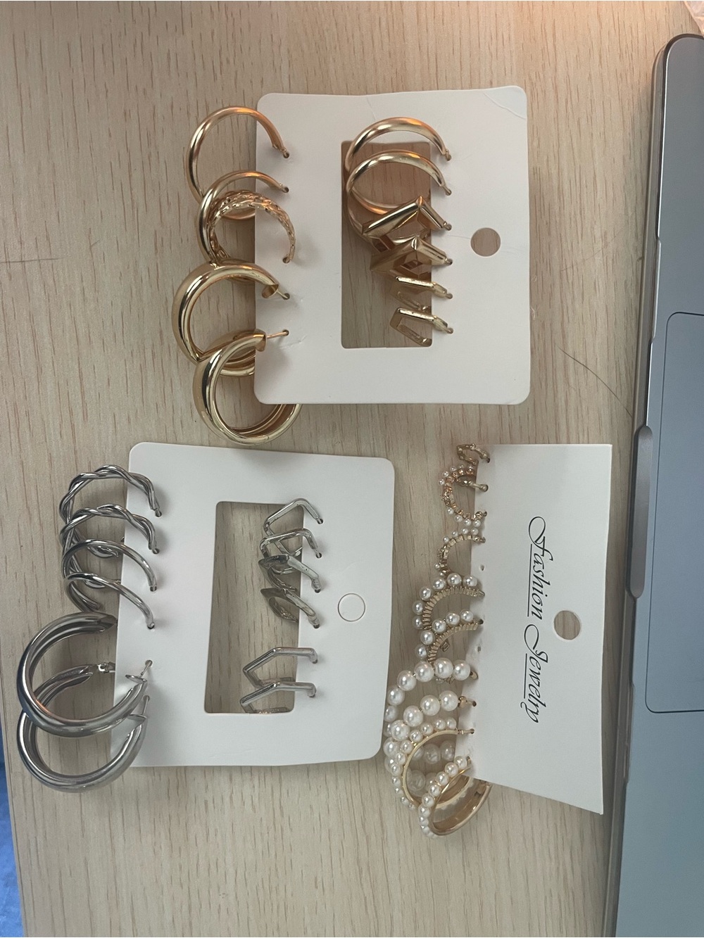 Gold and Silver Mixed Metal Hoop and Pearl Ear Jacket Set - Fashion Jewelry
